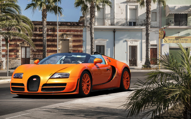 Обои картинки фото bugatti, автомобили, оранжевый, veyron