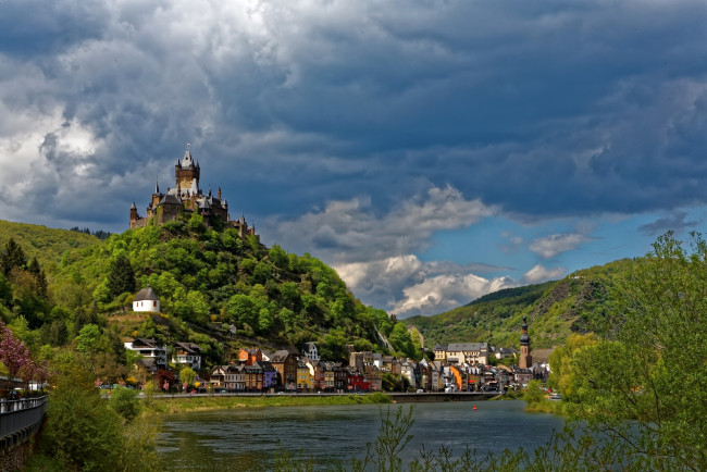 Обои картинки фото города, кохем , германия, cochem, дома, замок, река