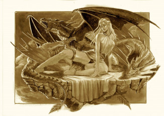 Картинка рисованное кино девушка драконы фон