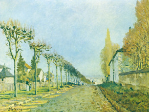 Картинка рисованное alfred+sisley аллея улица деревья дома живопись