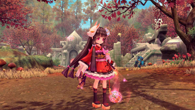 Обои картинки фото видео игры, aura kingdom, девочка, маска, осень, стена