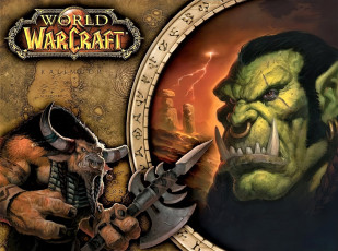обоя видео игры, world of warcraft, орк, клыки, воин, оружие