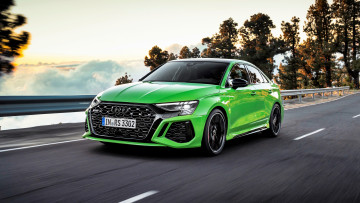 Картинка audi+rs+3+sedan автомобили audi зеленый дорога скорость