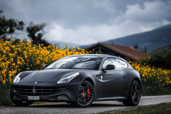 обоя ferrari ff, автомобили, ferrari, серый, дорожка, цветы, дом