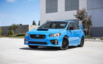 обоя subaru impreza wrx, автомобили, subaru, голубой, парковка, здание