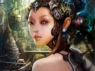 Картинка фэнтези роботы киборги механизмы девушка