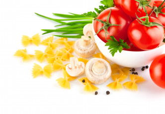 Картинка еда разное бантики макароны шампиньоны грибы помидоры томаты