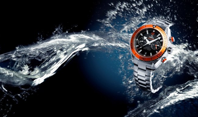 Обои картинки фото бренды, omega, часы, вода