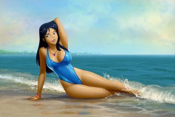 Картинка рисованные люди пляж взгляд море девушка