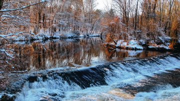 Картинка природа реки озера лес поток порог река зима