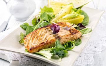 Картинка еда рыбные+блюда +с+морепродуктами рыба lemon salad fish листья салат лимон