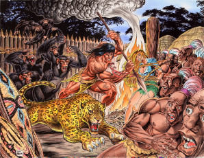 Картинка рисованное комиксы звери тарзан девушка аборигены фон