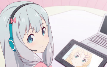 обоя аниме, eromanga-sensei, фон, взгляд, девушка