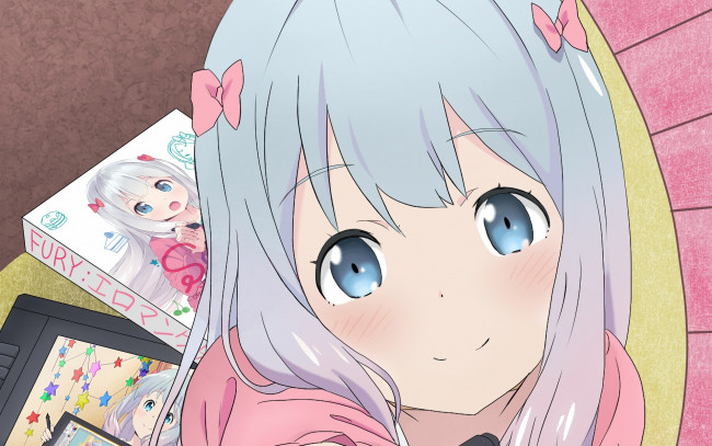 Обои картинки фото аниме, eromanga-sensei, фон, взгляд, девушка