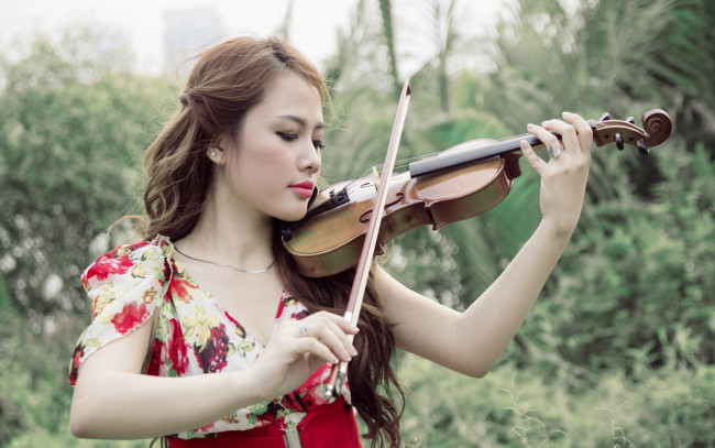 Обои картинки фото музыка, -другое, скрипка, девушка, азиатка