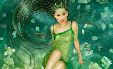 Картинка фэнтези девушки девушка лепестки вода
