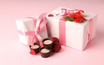 обоя праздничные, подарки и коробочки, конфеты, подарки, роза