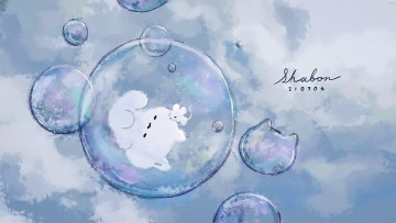 Картинка рисованное животные котик мышка пузыри