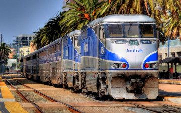 обоя amtrak, техника, поезда, поезд, рельсы, город