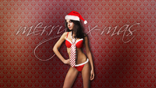 Обои картинки фото -Unsort Снегурочки, девушки, unsort, снегурочки, bikini, girl, christmas, merry