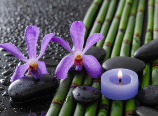 Картинка разное свечи спа камни капли бамбук орхидеи цветы
