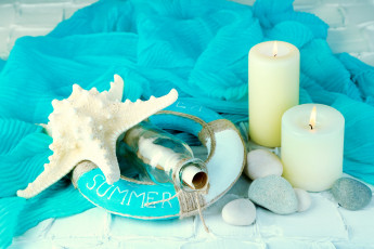 обоя разное, ракушки,  кораллы,  декоративные и spa-камни, candles, starfish, marine, камни, summer, bottle, свечи, морская, звезда