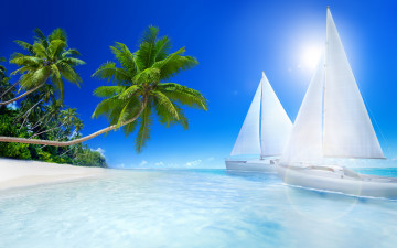 Картинка разное компьютерный+дизайн океан яхты тропики пальмы