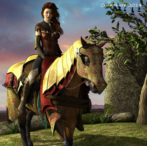 Обои картинки фото 3д графика, амазонки , amazon, девушка, лошадь, взгляд