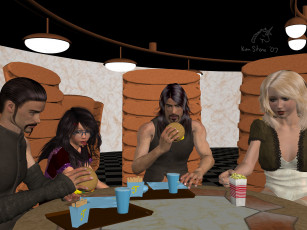 Картинка 3д+графика люди+ people девушки взгляд фон парни стол