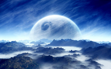 Картинка 3д+графика атмосфера настроение+ atmosphere+ +mood+ landscape planet sci fi sky mountain cloud blue white