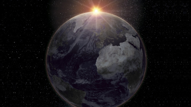 Обои картинки фото космос, арт, europe, oceans, africa, sun, light, planet, earth