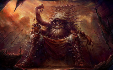 Картинка фэнтези демоны жертвы шипы трон демон люди жрец