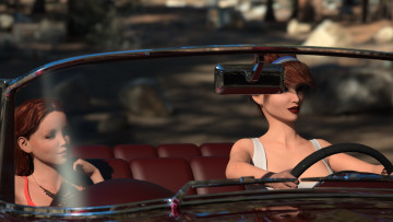 Картинка 3д+графика люди-авто мото+ people-+car+ +moto взгляд девушки фон