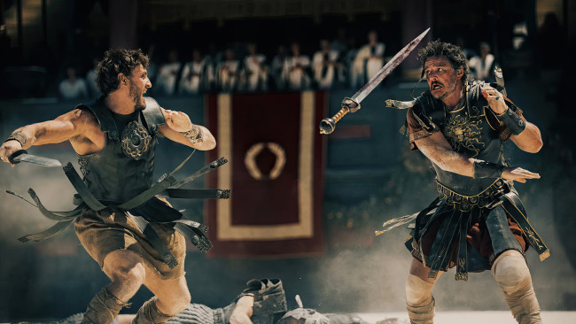 Обои картинки фото gladiator 2 ,  2024 , кино фильмы, gladiator2, pedro, pascal, paul, mescal, гладиатор, вторая, часть, боевик, драма, кадры, из, фильма