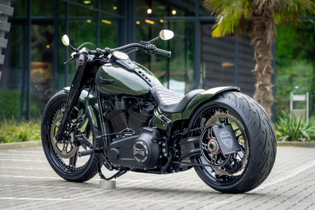 Обои картинки фото мотоциклы, harley-davidson, softail, fat, boy, 114, raptor, force, customized, custombikes