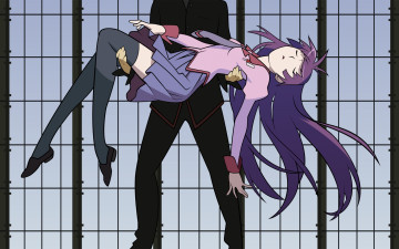 Картинка аниме bakemonogatari senjougahara+hitagi девушка падение форма мужчина araragi+koyomi
