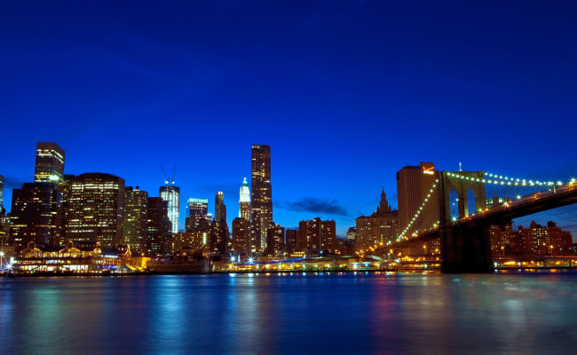 Обои картинки фото new, york, city, города, нью, йорк, сша, мост, огни, здания