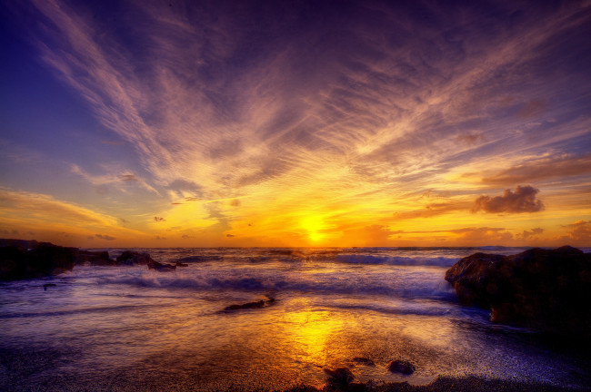 Обои картинки фото природа, восходы, закаты, берег, море, солнце