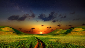 Картинка природа дороги закат поле