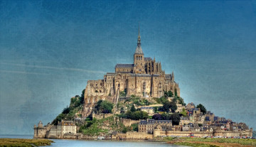 Картинка города крепость мон сен мишель франция аббатство каменный
