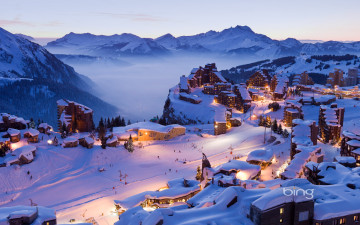 обоя города, пейзажи, france, avoriaz, горы, снег, дома