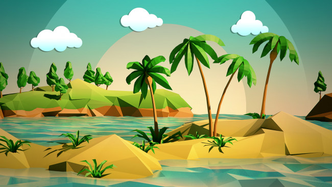 Обои картинки фото векторная графика, природа, песок, пальмы, вода