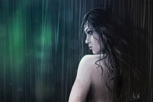 Обои картинки фото фэнтези, девушки, обнаженная, девушка, отчаяние, дождь