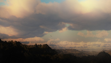 Картинка 3д+графика природа+ nature облака горы птица небо
