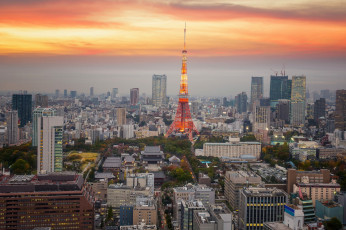 обоя tokyo tower, города, токио , Япония, рассвет
