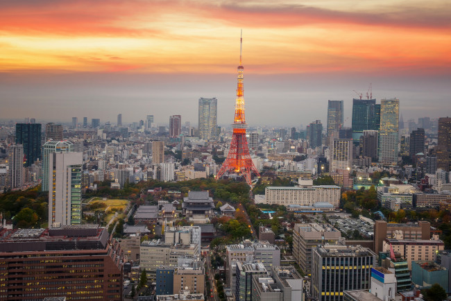 Обои картинки фото tokyo tower, города, токио , Япония, рассвет