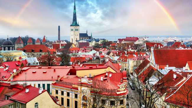Обои картинки фото города, таллин , эстония, панорама, радуга