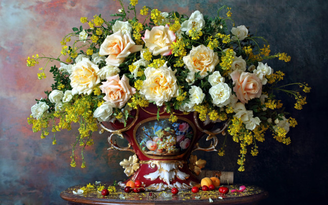 Обои картинки фото цветы, букеты,  композиции, ваза, букет, розы