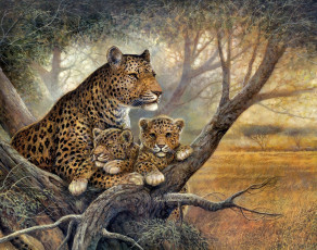 Картинка рисованные ruane manning леопард с детенышами