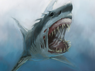 Картинка рисованные животные рыбы пасть акула